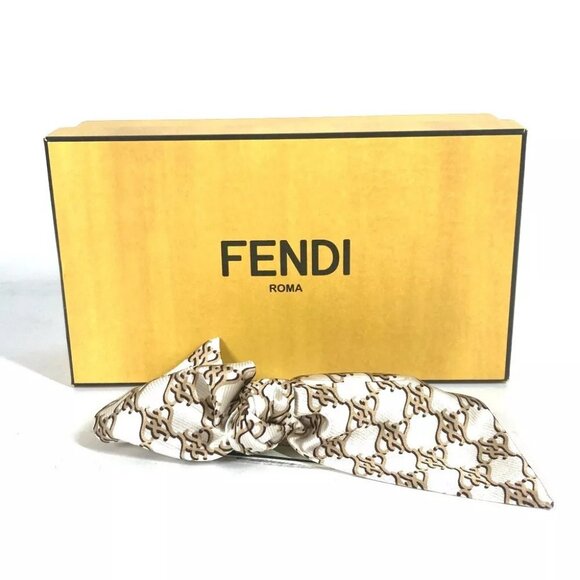 FENDI FXT114 Logo ribbon Hair clip hair accessories Barrette silk Beige - Picture 1 of 15
